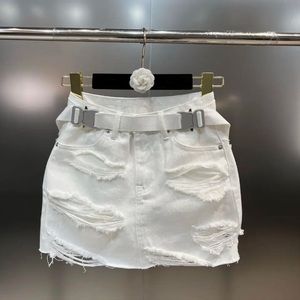 White Metal Buckle Mini Denim Skirt